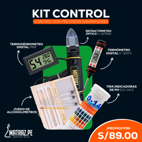 KIT CONTROL - REFRACTOMETRO + TERMOMETRO + TERMOHIGROMETRO + TIRAS INDICADORAS + ALCOHOLIMETROS