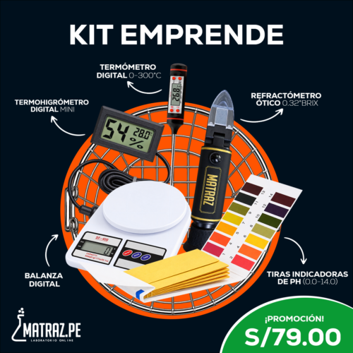 KIT EMPRENDE - REFRACTOMETRO + TERMOMETRO + TERMOHIGROMETRO + TIRAS INDICADORAS + BALANZA