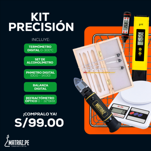 KIT PRECISIÓN - REFRACTOMETRO + ALCOHOLIMETROS + TERMOMETRO + PHMETRO + BALANZA